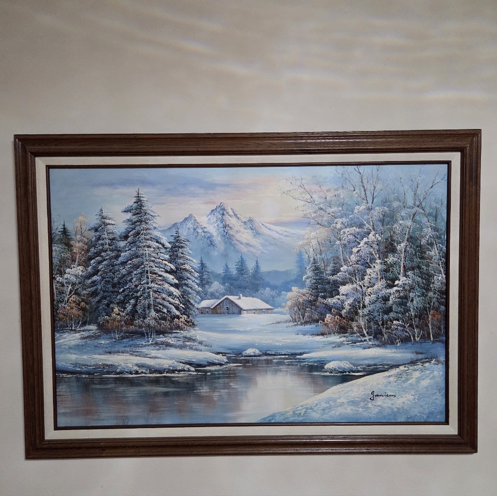 Winter landscape signed by the artist Beverly Jamison Carrick Oil On Canvas